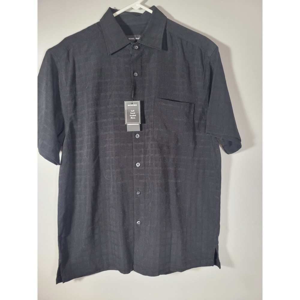 Michael Brandon Microfiber Short Sleeve Black Men's Shirt Medium